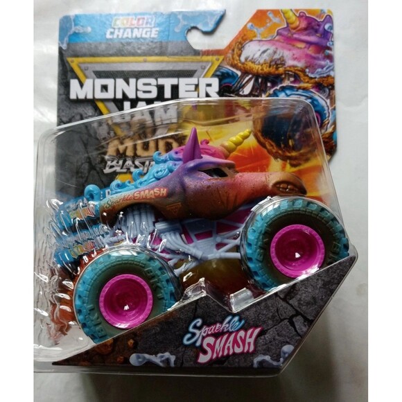 Spin Master Other - New Monster Jam Truck Color Change Mud Blasters Sparkle Smash 1:64 Unicorn